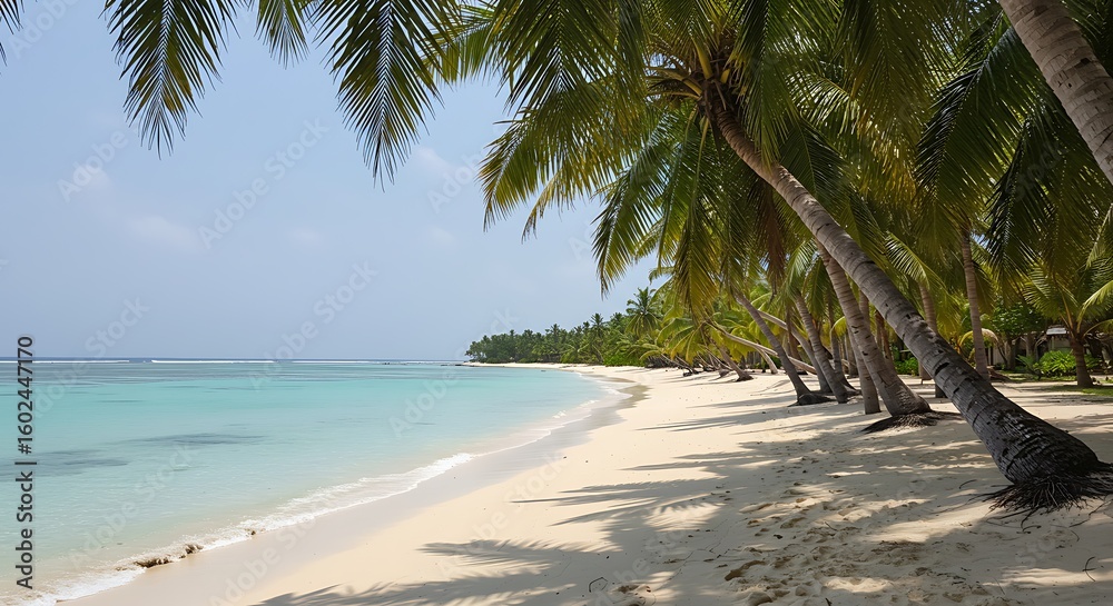 Naklejka premium Tropical beach paradise with palm trees and turquoise water