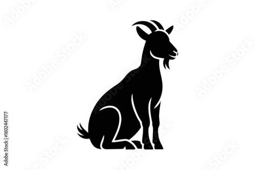 Sitting goat with horns and beard animal silhouette