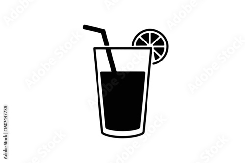 Tall Glass with Lemon Slice and Straw beverage drink