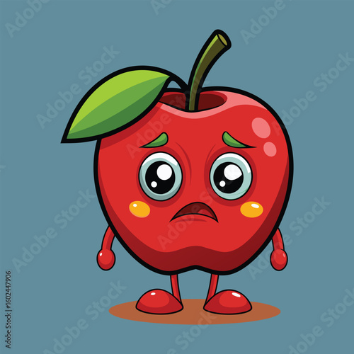 Crying Apple Mascot Illustration