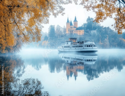 Photo of a cruise ship Stockholm, with Svalstavs Castle visible across the water.