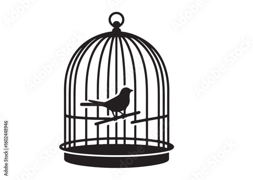 bird in a cage logo design silhouette vectors illustration, bird in a cage silhouette vector logo, silhouette birdcage vector logo, vintage black birdcage logo silhouettes vector on a white background