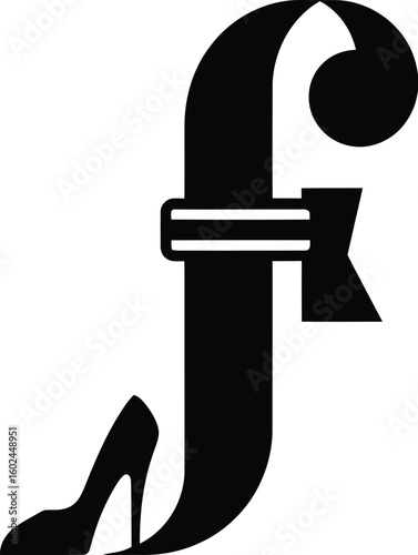 Elegant Fashion Letter F Logo with High Heel Shoe Icon, Luxury Brand Concept, Transparent Background Vector Illustration.
