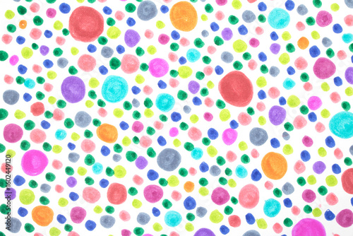 Polka Dot Spotty Circle Spots In Childrens  Felt Tip Pen Rainbow Background