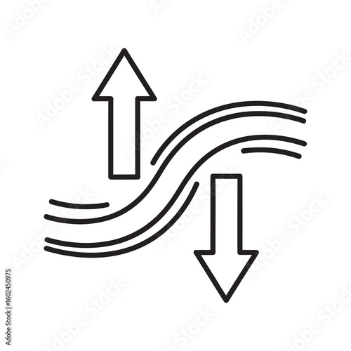 Skin elasticity icon with arrows showing firming and sagging properties for anti aging cosmetic and dermatology treatment of collagen level