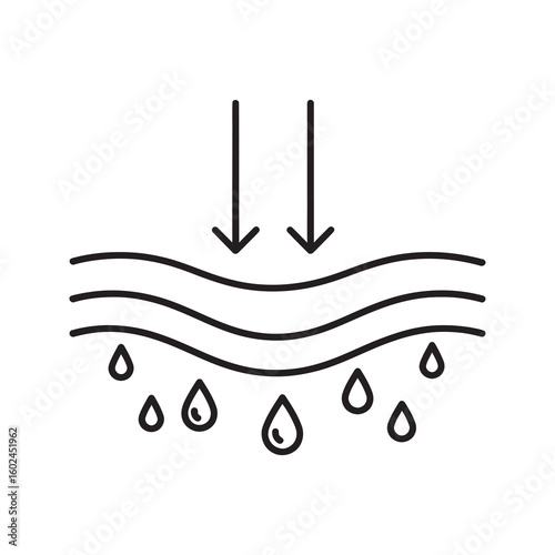 Skin hydration icon with drops for moisturizing cosmetic and beauty treatment showing deep fluid absorption for anti aging skincare effect
