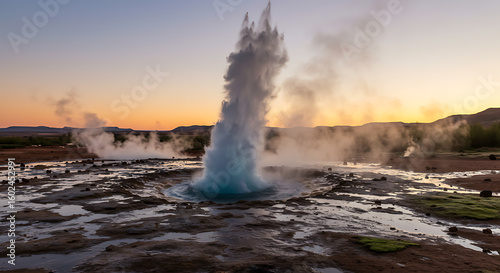 Wallpaper Mural Strokkur Geyser Eruption at Sunset in Iceland Torontodigital.ca