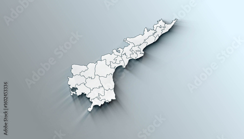 Minimalist 3D map of Andhra Pradesh A districts of India with Borders