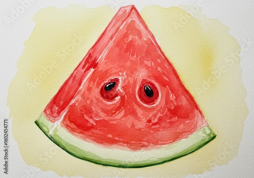 A refreshing slice of watermelon art evoking summer memories in a watercolor painting with bright
