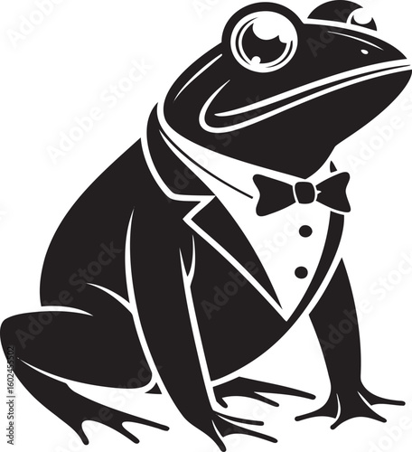 Dapper frog wearing tuxedo and bowtie amphibian formal wear