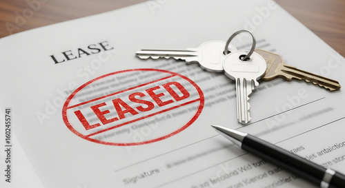 Keys on a lease agreement document stamped with 