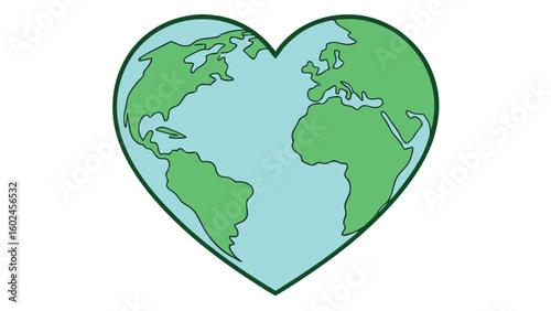 Green Earth Heart Shape Vector globe world