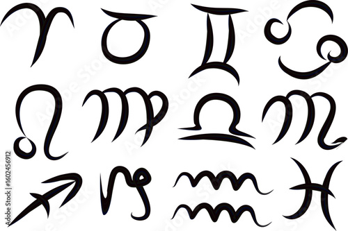 black abstract texture outline creative zodiac signs collection