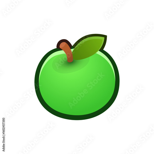 Isolated flat 3d apple icon for game, interface, sticker, app. The sign in a cartoon style for match 3, arcade, rpg. The fruit sprite for craft element in hyper casual mobile game