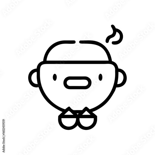 chatbot face. Cartoon character sweating with headband and frowning expression  