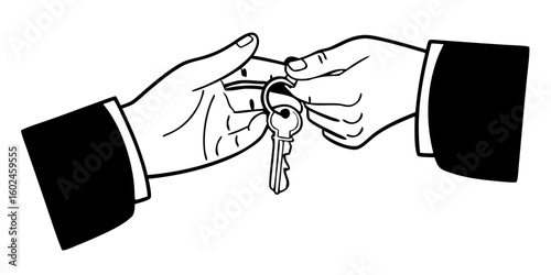 Two hands exchanging a key during a business transaction  