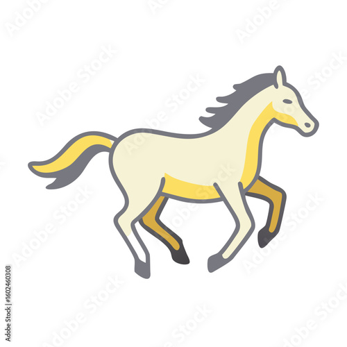 Cartoon horse illustration galloping gracefully, representing beauty and elegance
