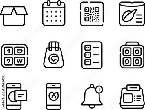 Collection of modern flat icons representing online shopping and delivery services