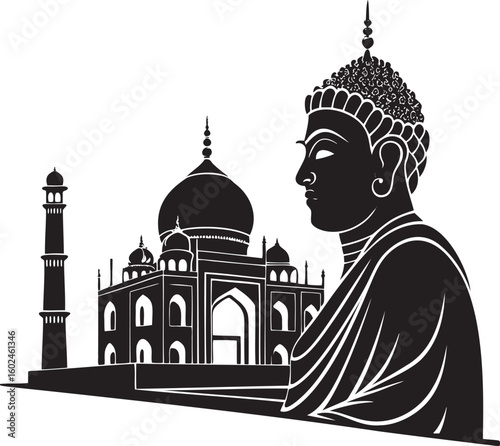 Taj Mahal and Buddha Silhouette india monument