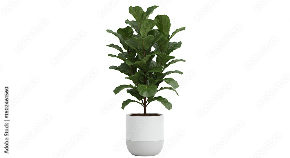 Obraz premium Fiddle Leaf Fig Plant White Grey Pot Isolated Transparent Background