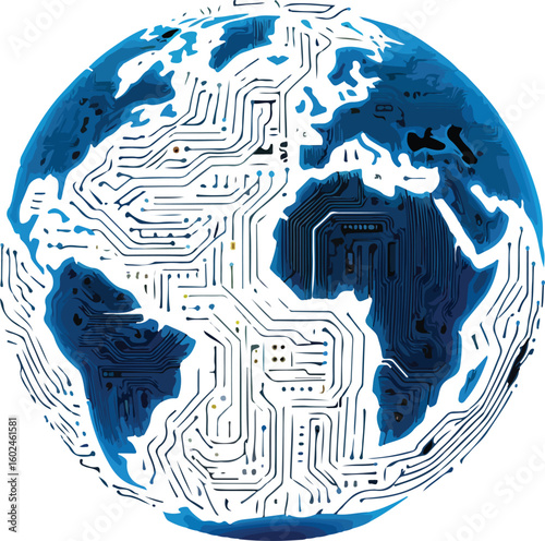 Blue planet earth circuit board abstract design globe technology style vector illustration EPS file download