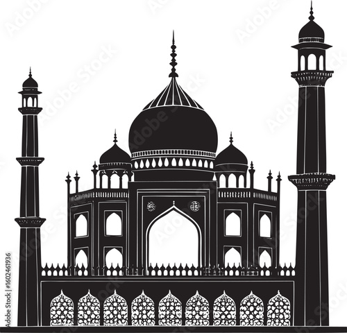 Taj Mahal silhouette with minarets and domes India