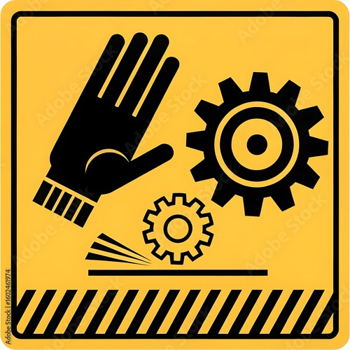 Warning Sign Hand Injury Hazard from Cutting Grinding or Rotating Parts Be Cautious and Follow Safety Procedures to Prevent Accidents in Industrial Settings