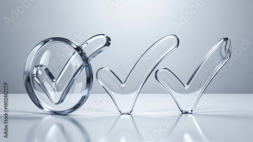 Glass Checkmarks Success, Completion, and Approval Concept