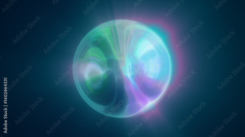 Obraz premium Bright abstract sphere floating in dark environment with glowing neon lights and energy aura