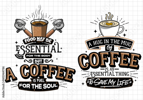 Hand-drawn coffee lettering typography. Coffee quotes phrase background illustration.