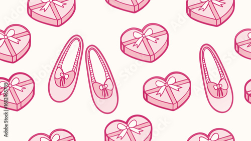 Pink heart shaped gift boxes and ballet slippers pattern