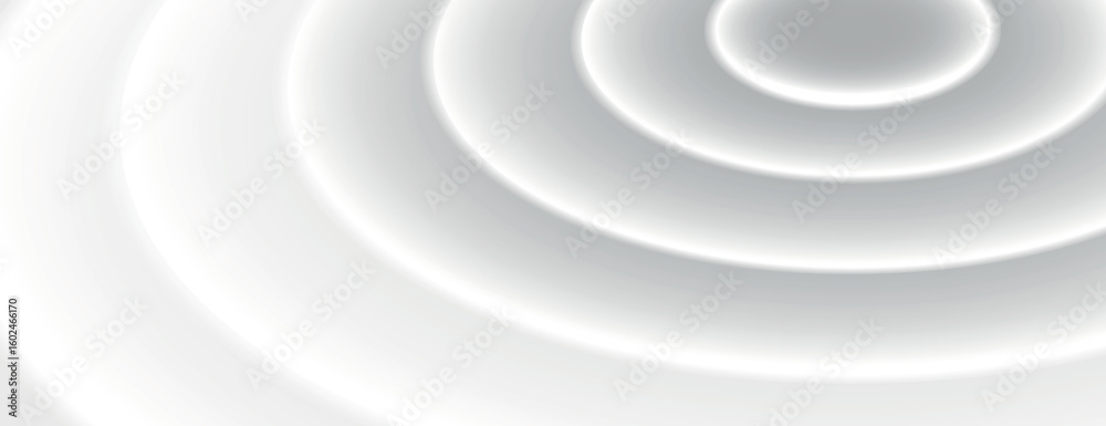 Fototapeta premium White background with a smooth, circular ripple texture. The background is minimalist and features a soft white gradient effect. Circular pattern background. Gray background vector.