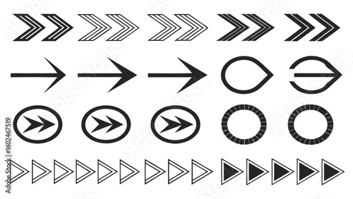 Collection of black arrows and directional symbols