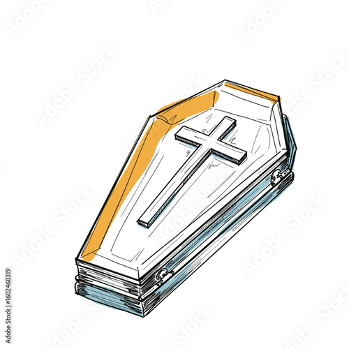 Coffin with cross design in detailed sketch illustration  