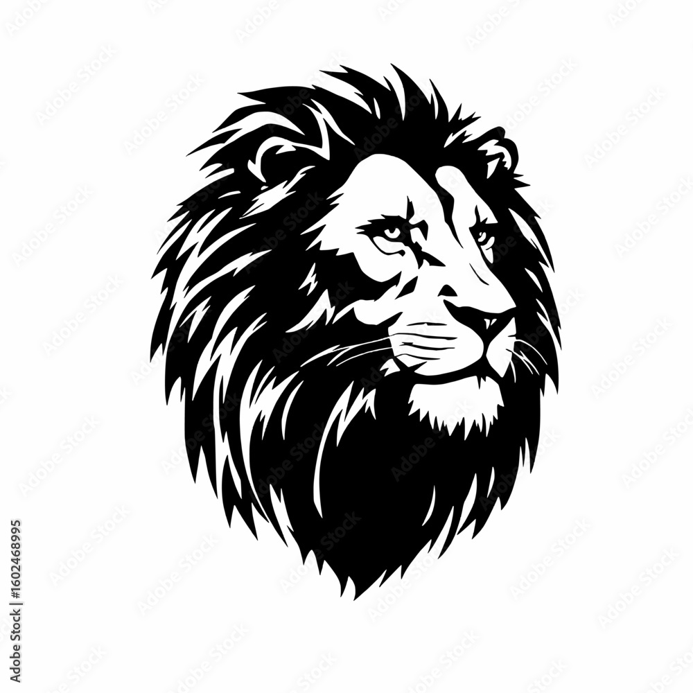 Obraz premium Majestic Lion Head Silhouette: A Powerful Black and White Portrait