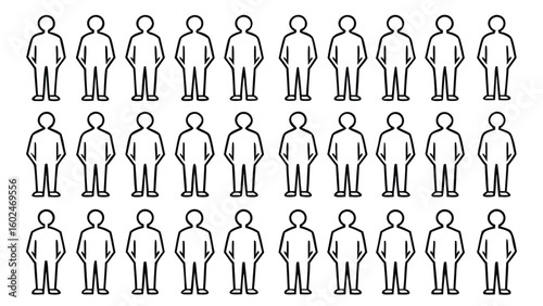 Many identical figures standing in rows people group
