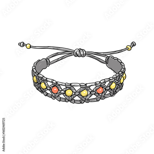 Macrame bracelet with colorful beads in handmade style  