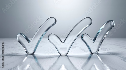 Three Glass Checkmarks Success, Completion, and Achievement