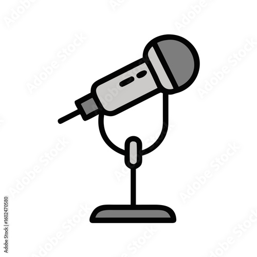 Microphone icon on a stand representing singing and public speaking in an artistic style
