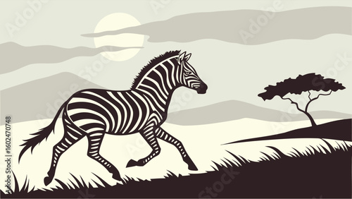 Vector Illustration of a Running Zebra in Motion with Dynamic Stripes and Safari Vibes