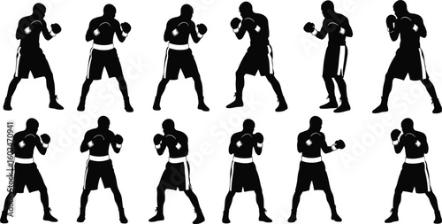Silhouette vector set of boxers in fighting stance for sports design, fitness posters, athletic training, martial arts, and illustrations