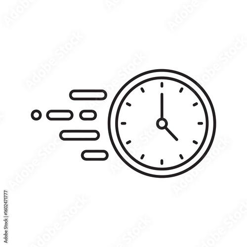 Fast time clock icon symbolizing speed efficiency quick service and rapid progress for a project deadline or timely delivery and productivity