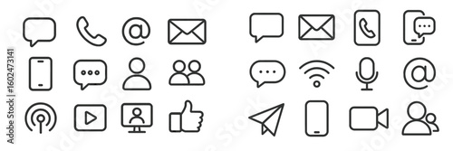 Collection of communication icons representing modern digital interaction and connectivity in various formats