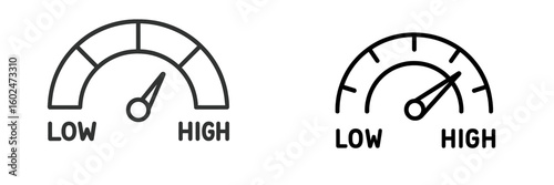 Comparison of low and high measurement indicators on gauges in a minimalistic style