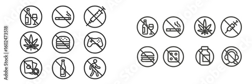 Symbols representing unhealthy activities and substances in a clear and informative manner for educational purposes