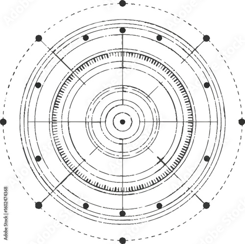 futuristic augmented reality hud interface with concentric circles, geometric shapes, digital data visualization vector