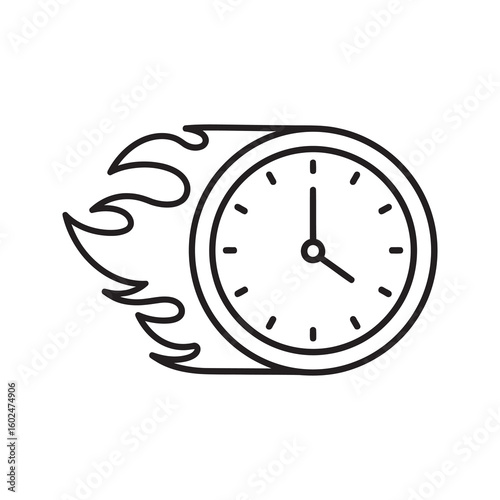 Urgent deadline clock on fire icon symbolizing a time sensitive project hot deal and extreme time pressure with a fast approaching due date