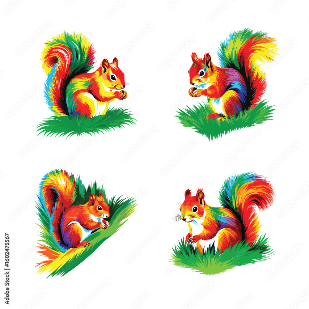 Obraz premium set of eurasian red squirrel from multicolored paints vector