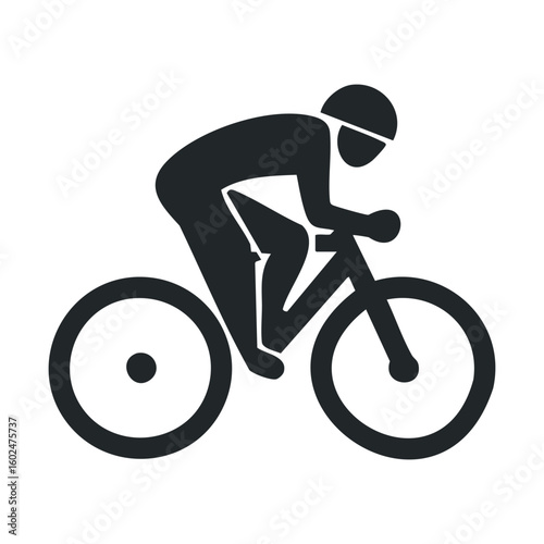 Minimalist cyclist icon depicting bicycling motion in black and white design