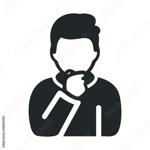 Silhouette of male coughing icon with hand covering mouth in black and white